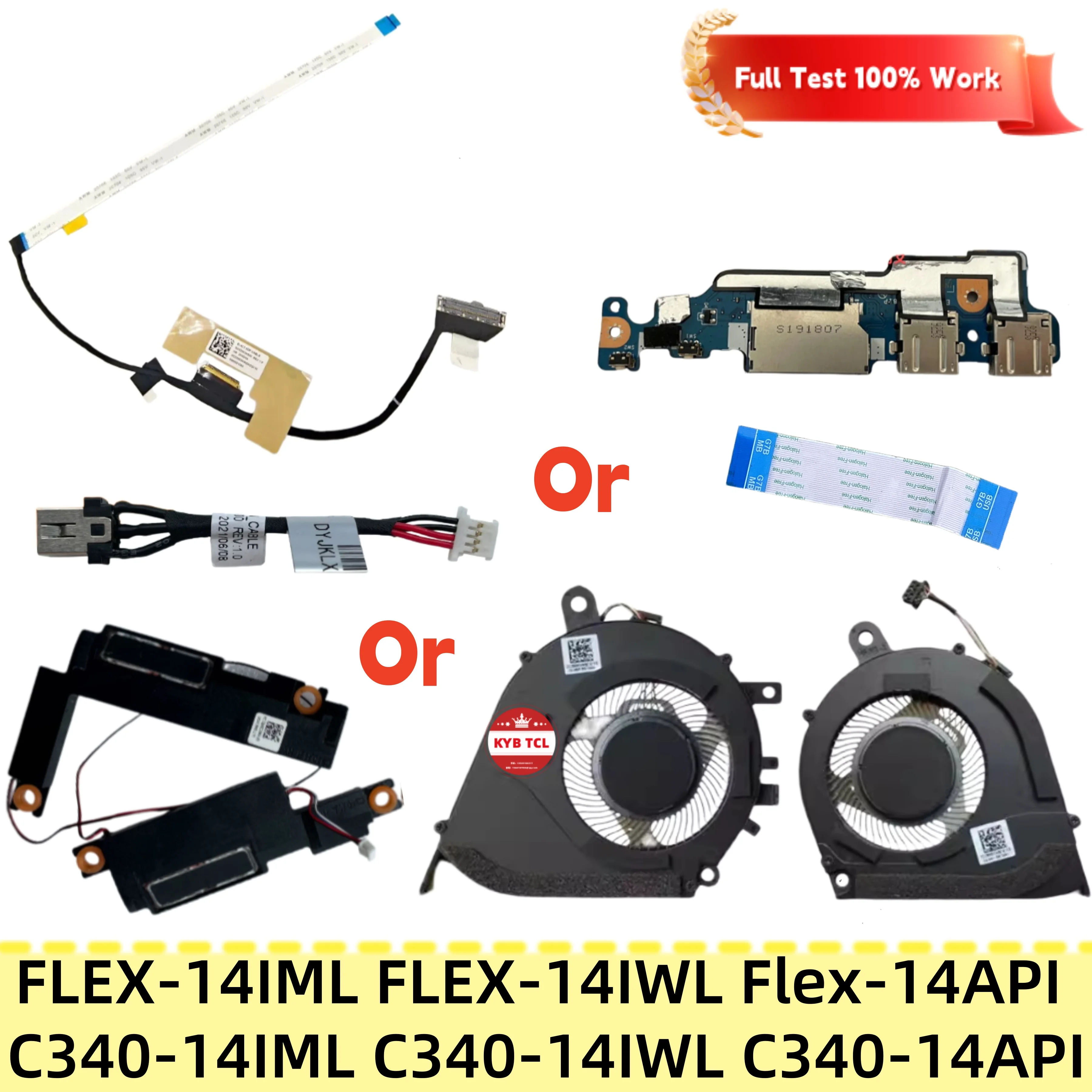 Para LENOVO ideapad FLEX-14IML IWL API C340-14IML IWL API: Ventilador, Conector de Alimentación DC, Botón de Encendido, Placa USB SD, Cable de Pantalla LCD, Altavoz LS-H081P DC28000NMV0 DC28000O4V0 DC02003HS00 NBX002GB