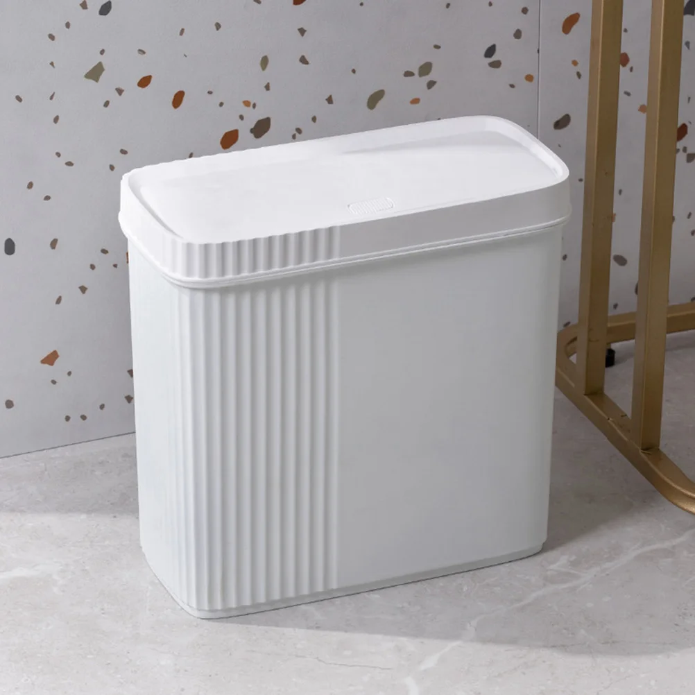 

Narrow Slit Trash Can Press Type 9L White Large Size with Lid for Kitchen Bathroom Bedroom Office Garbage Storage Plastic Waste