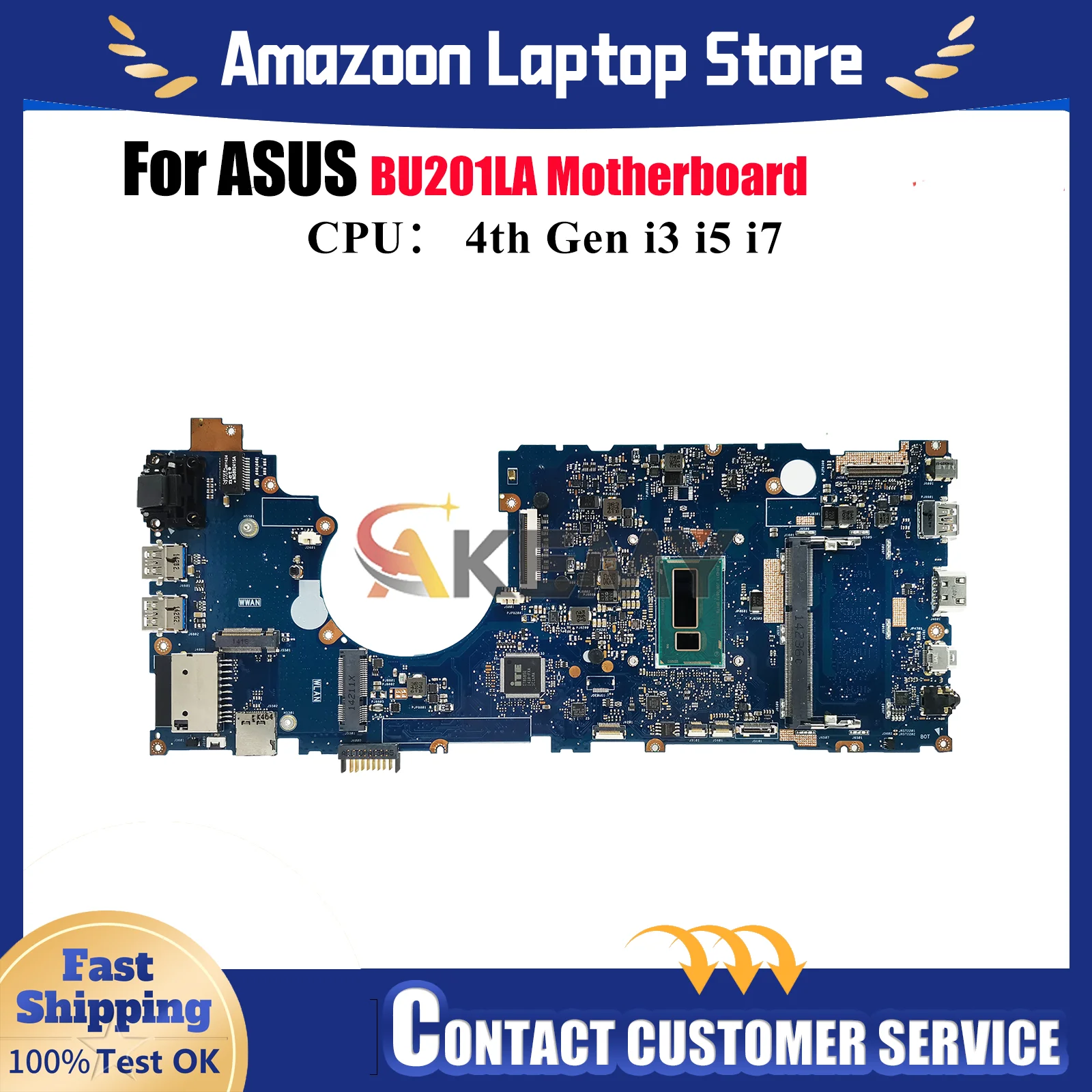

BU201LA Laptop Motherboard For ASUS ExpertBook BU201LA BU201L Notebook Mainboard With i3 i5 i7 CPU 100% tests OK fast shipping