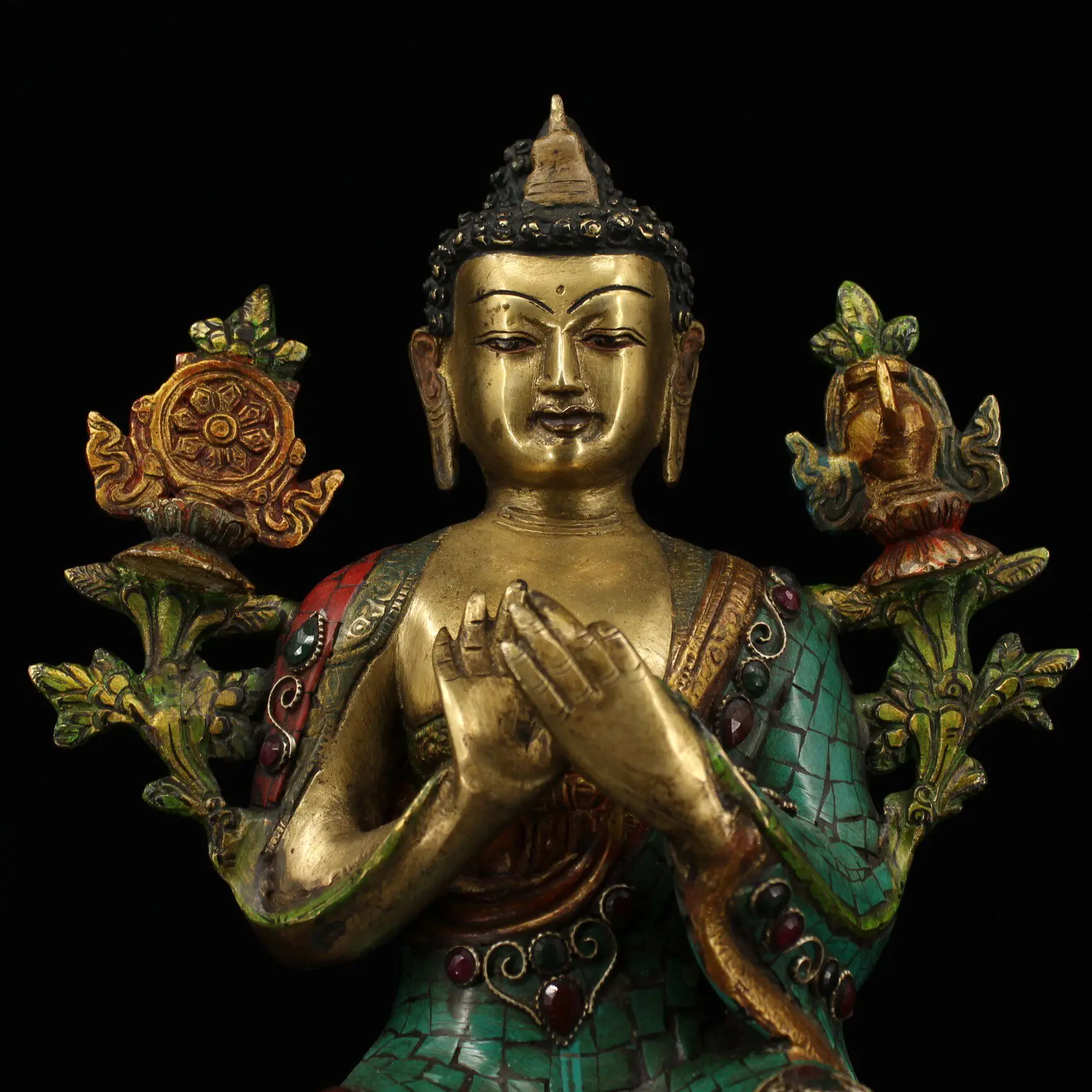 Handmade Antique Painted Copper Shakyamuni Buddha Statue Tibetan Collectible Home Decor Gift