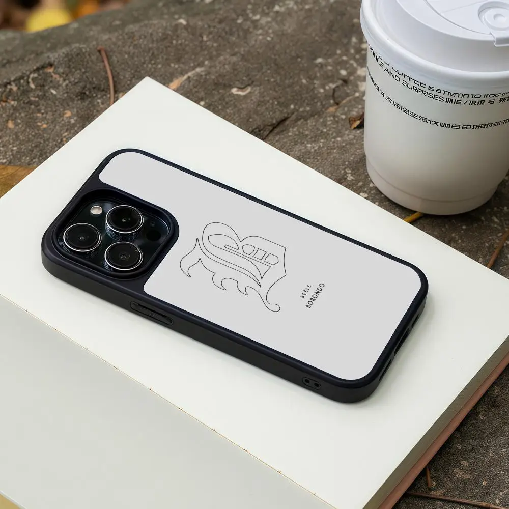 Borondo Beele Phone Case For iPhone 17 16 15 14 13 12 Pro Max Plus Black Frame Acrylic Carbon Fiber Hard Shell