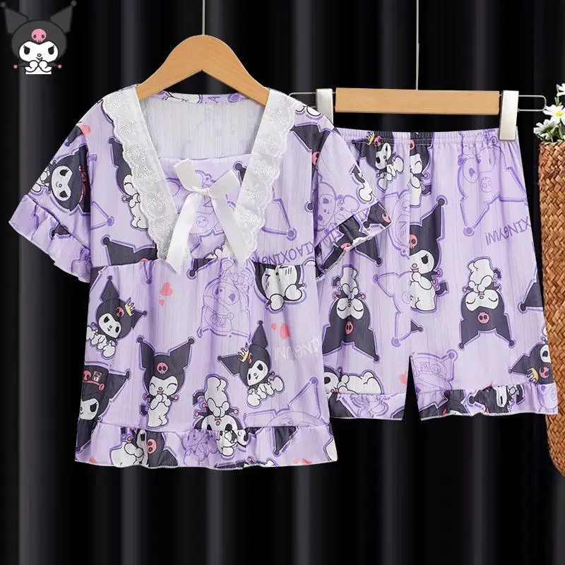 

Kuromi Kawaii аниме пижамы для девочек Cinnamoroll мультфильм Sanrio шорты с короткими рукавами костюм летняя новая милая мягкая футболка домашняя одежда