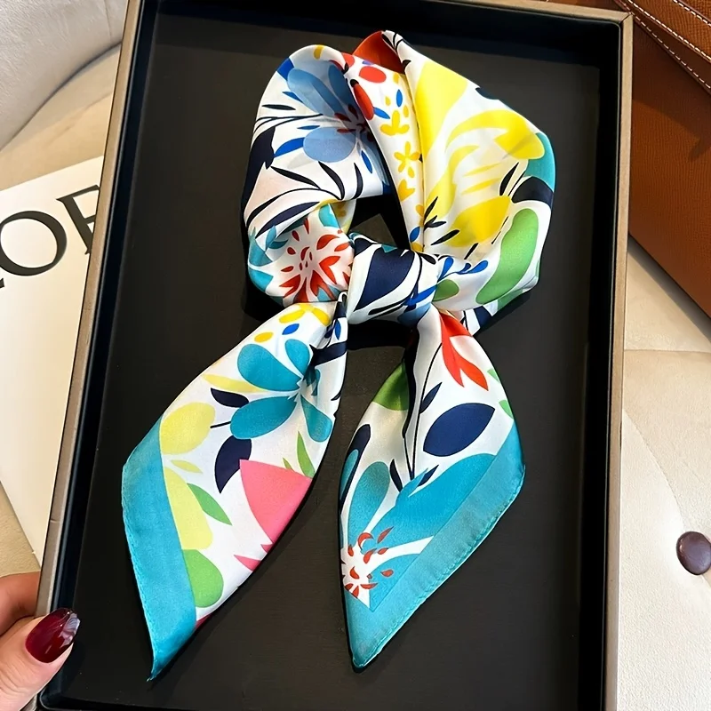 Luxury Brand 2025 Floral Print Square Silk Scarf for Women Hijab Hair Bands 70cm Neckerchief Female Satin Shawl Ribbon Headband image 3