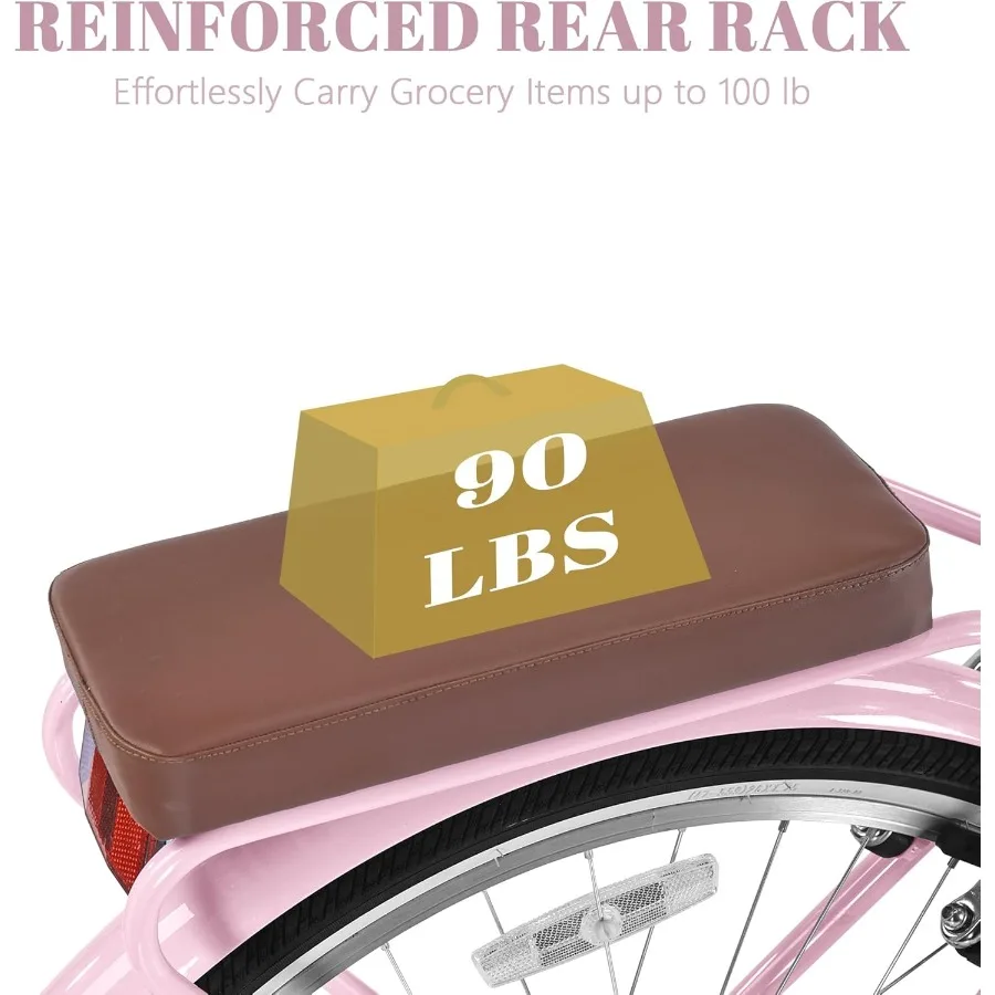 دراجة شاطئ كروزر قابلة للطي مقاس 24 26 بوصة مع نظام تروس 7 سرعات وسلة مدمجة بتصميم إطار من خلال الخطوة لسهولة ركوب الخيل