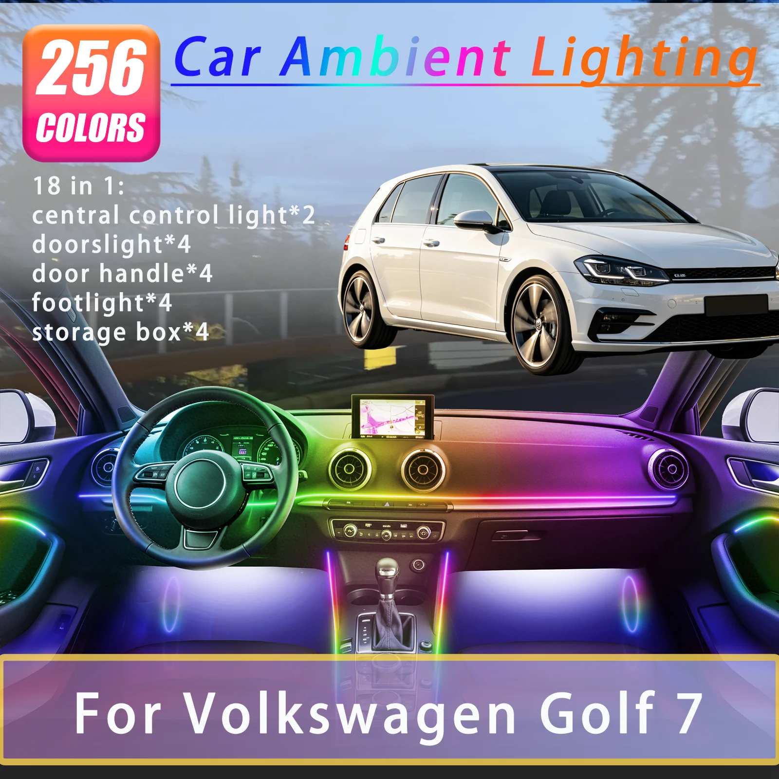 

For Volkswagen Golf 7 2013–2019 Years Car Interior Ambient Lights Strips Breathing Lighting Kit App Control Auto Decorative Lamp
