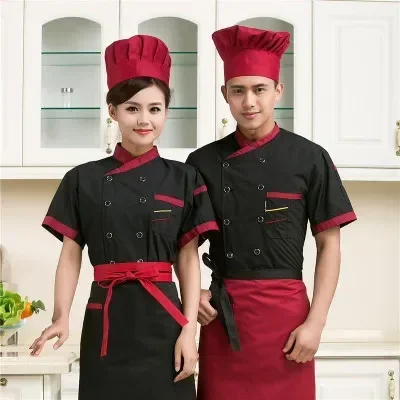 Tops Summer Tooling Cook High Hotel Men Service Clothes Short-sleeved Uniform Wear Chef Quality Working Work Restaurant