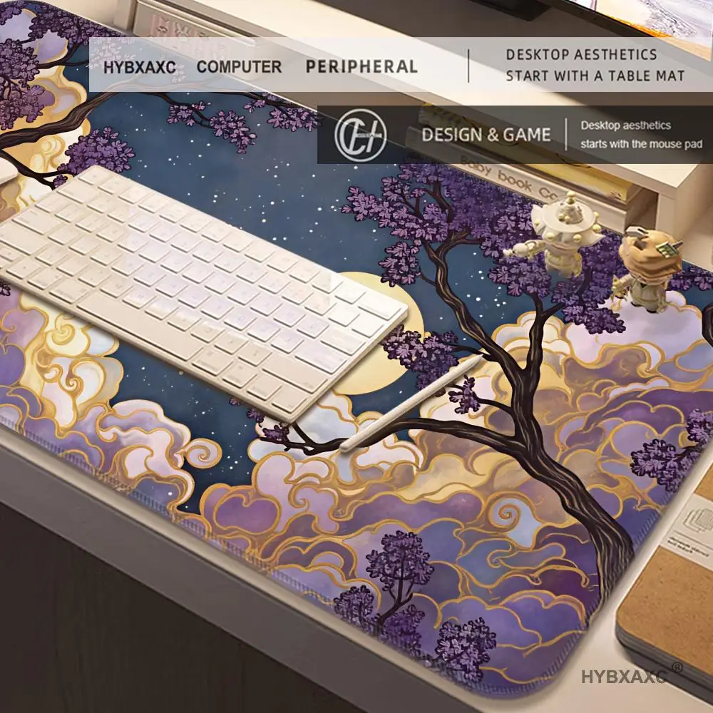 Moonlight Starry Sky Clouds Mousepad Large Gaming Mouse Pad XXL Lavender Plants Aesthetics Tablemat Keyboard Pads PC Accessories