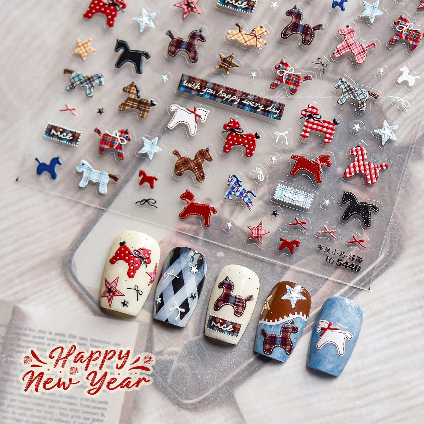 1 unidad de pegatinas 3D para uñas en relieve, Año Nuevo Chino 5D, danza del León, patrón de tela de poni, calcomanías para manicura, gato de la suerte, Dios de la fortuna, arte de uñas