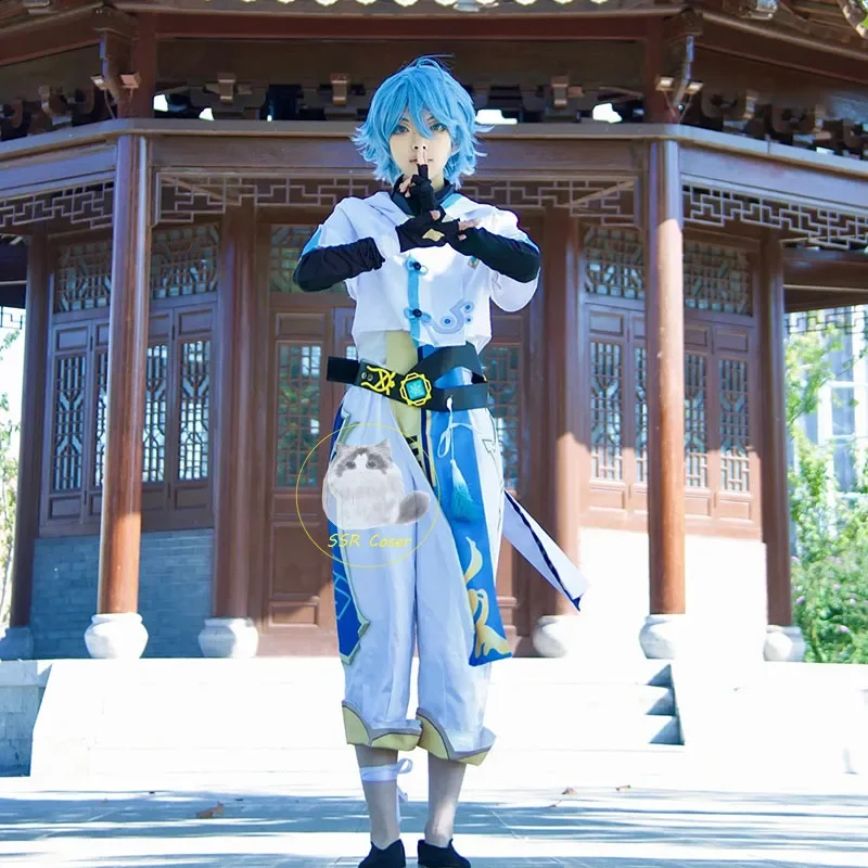 Genshin Impact Chong yun Cosplay Kostüme Uniform Kleidung Chong yun Blue Anime Spiel Halloween Cosplay Kostüm für Männer Spiel Chongyu