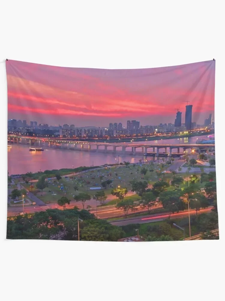 Summer sunset in Seoul Korea Tapestry Room Aesthetic Wall Mural Home Decor Accessories Aesthetic Room Decor Tapestry