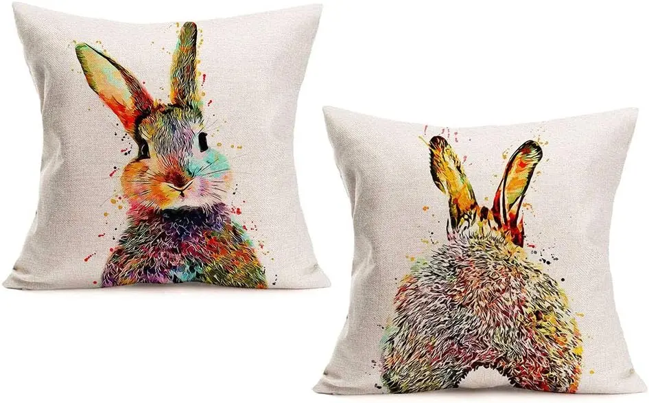 Cute Animal Rabbit Bunny Back Pillowcase 24x24 Inch Throw Pillow Covers Happy Easter Spring Season Decor