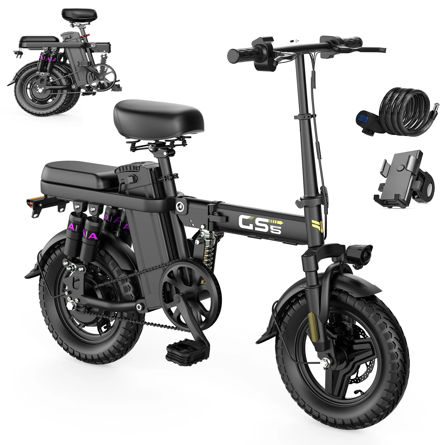 

700W Folding Electric Bike, 32 Miles Range & 20 MPH for Commuting, 14" Puncture-Proof Tires, Compact & Portable Outdoor E-Bike