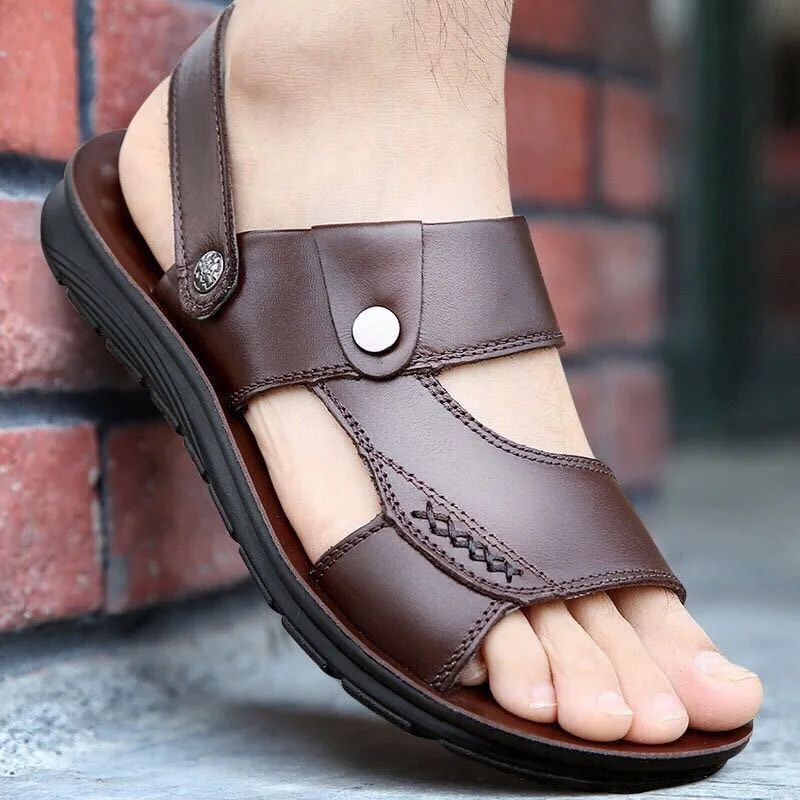 Men Leather Sandals Summer Classic Men Shoes Slippers Soft Sandals Men Roman Comfortable Outdoor Walking Footwearhn87