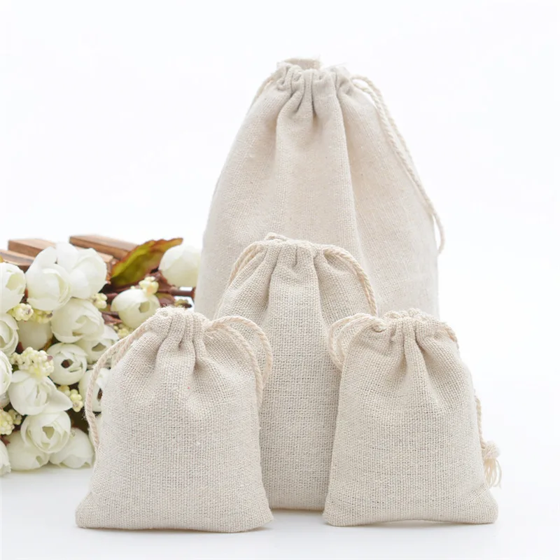 StoBag Wholesale Cotton Linen Bags Drawstring Pocket Jewelry Packaging Small Pouches Eco Reusable Gift Cosmetic Storage Logo