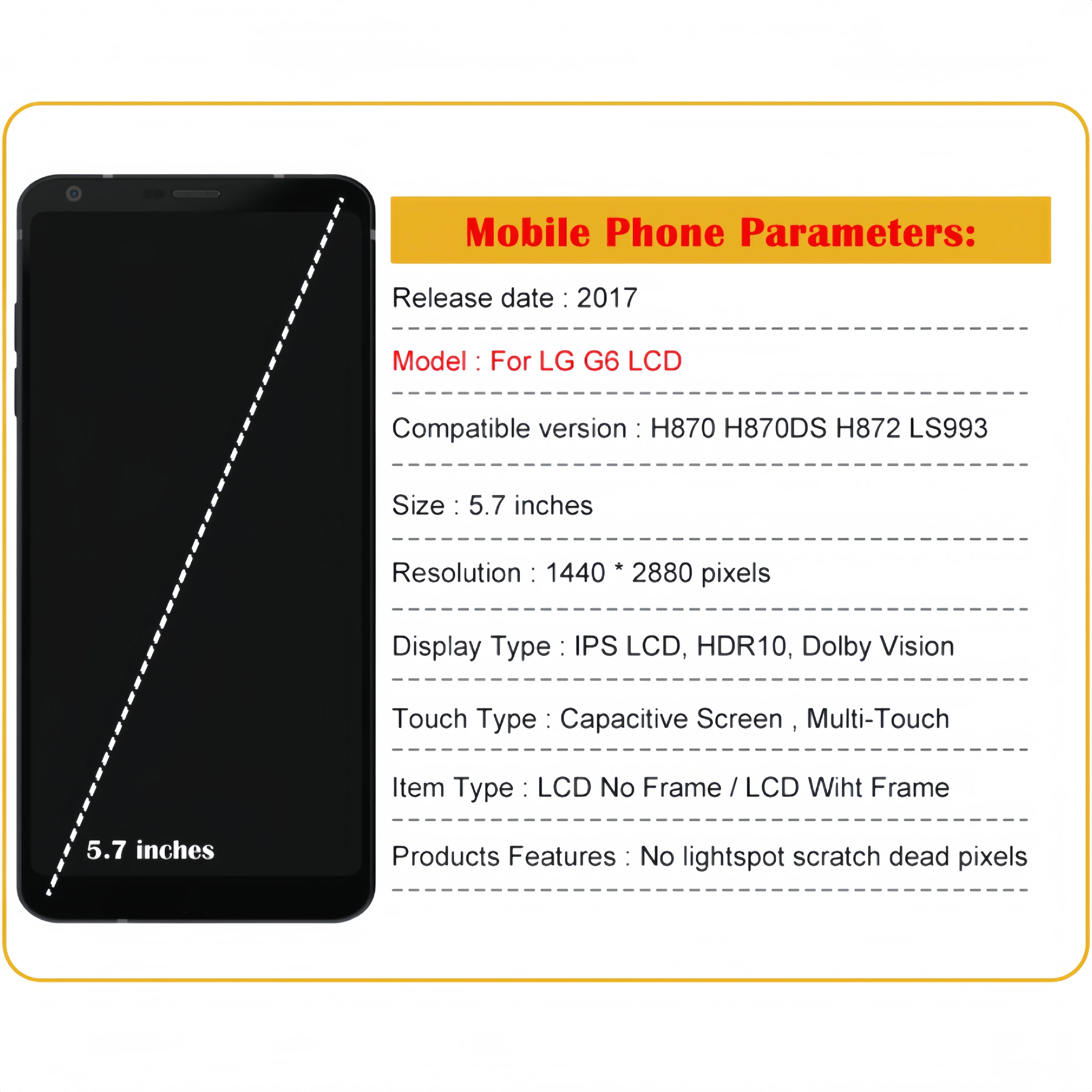 LCD Display Touch Screen Digitizer Assembly Replacement, Fit for LG G6, H870, H870DS, H872, LS993, LS993, VS998, US997