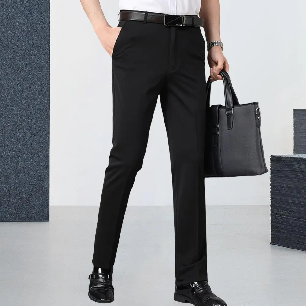 FJM-Pantalon moulant pour homme avec poches extensibles, coupe slim élégante, tenue d'affaires formelle, fermeture à glissière boutonnée pour le bureau