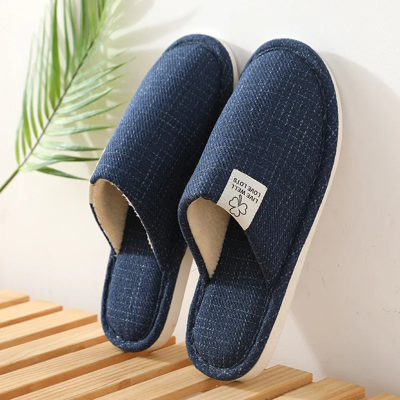 

Indoor Cotton Linen Slippers ex Anti-Slip Silent Home Slippers Spring Autumn Winter Breathable Flat Heel EVA Bot