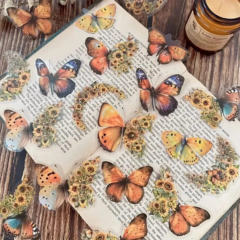 30 PCs Butterfly Flower Themed DIY Decorative Stickers Pack Decorative Stickers For Scrapbook Label Diary Album Planner