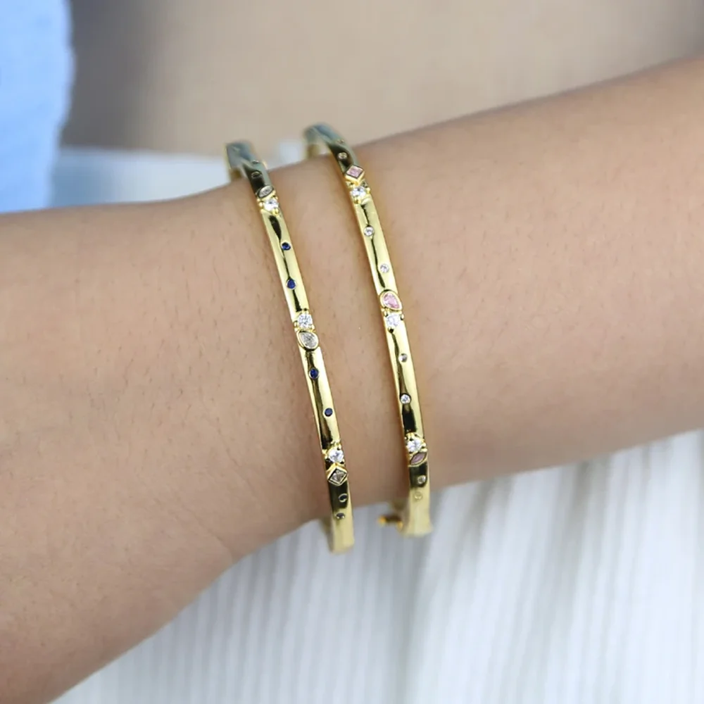 Fashionable gold-plated paving water droplet CZ white blue jewelry pink zirconia high-quality women's exquisite bracelet jewelry