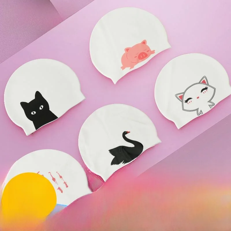 Silicone Swimming Cap Unisex Large Size High Elasticity Cartoon Design Fashionable Minimalist Style for Adults And Children