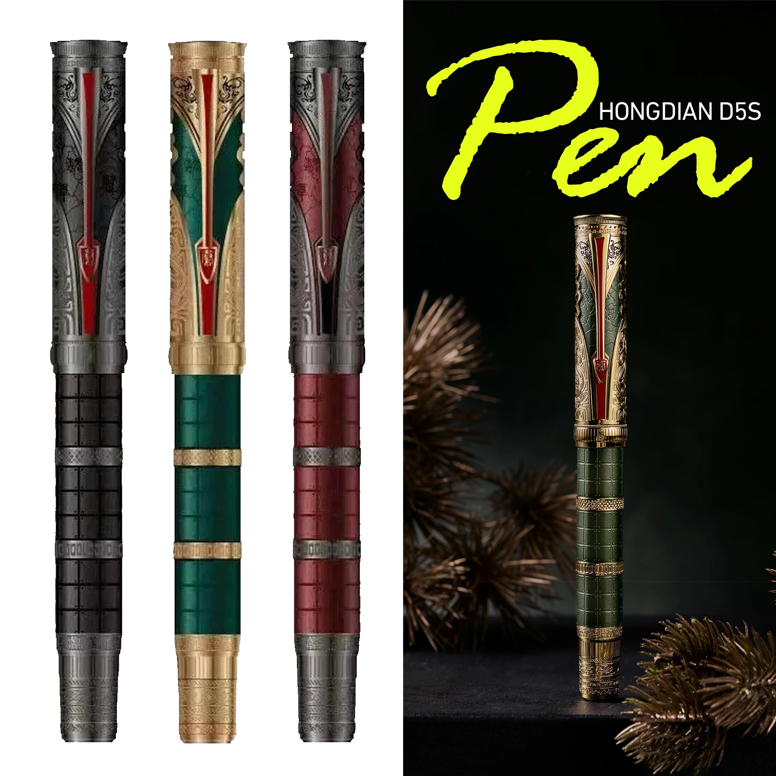 

Hongdian D5S EF/F Nib Fountain Pen Calligraphy Practice Writing Business Student Stationery Metal Retro Chinese Style gift pen