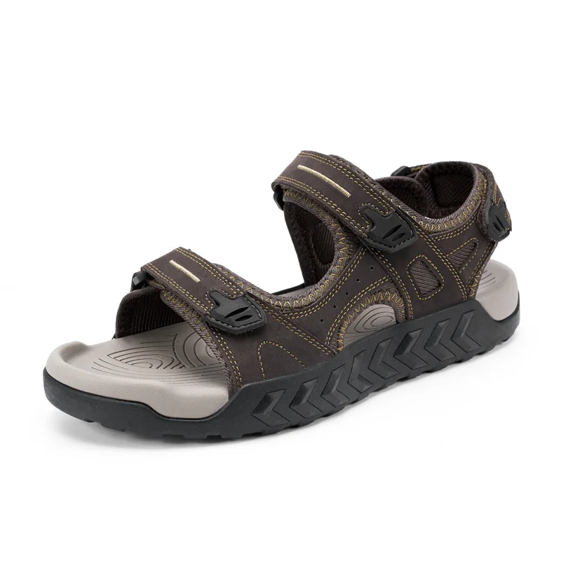 Men's Outdoor Genuine Leather Sandals High-quality Summer Non-slip Beach Sandals Fashion Breathable Walking Soft Bottom Sneakers