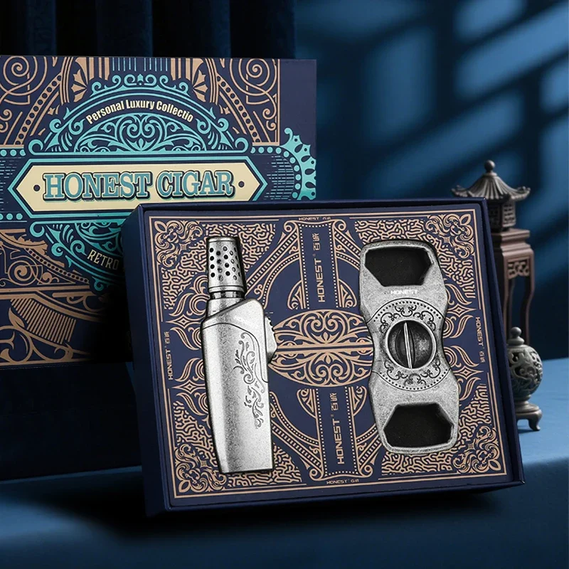 HONEST New Metal Carving Windproof Inflatable Lighter Moxibustion Cigar Specific Igniter Men's Smoking Gift Outdoor Tools