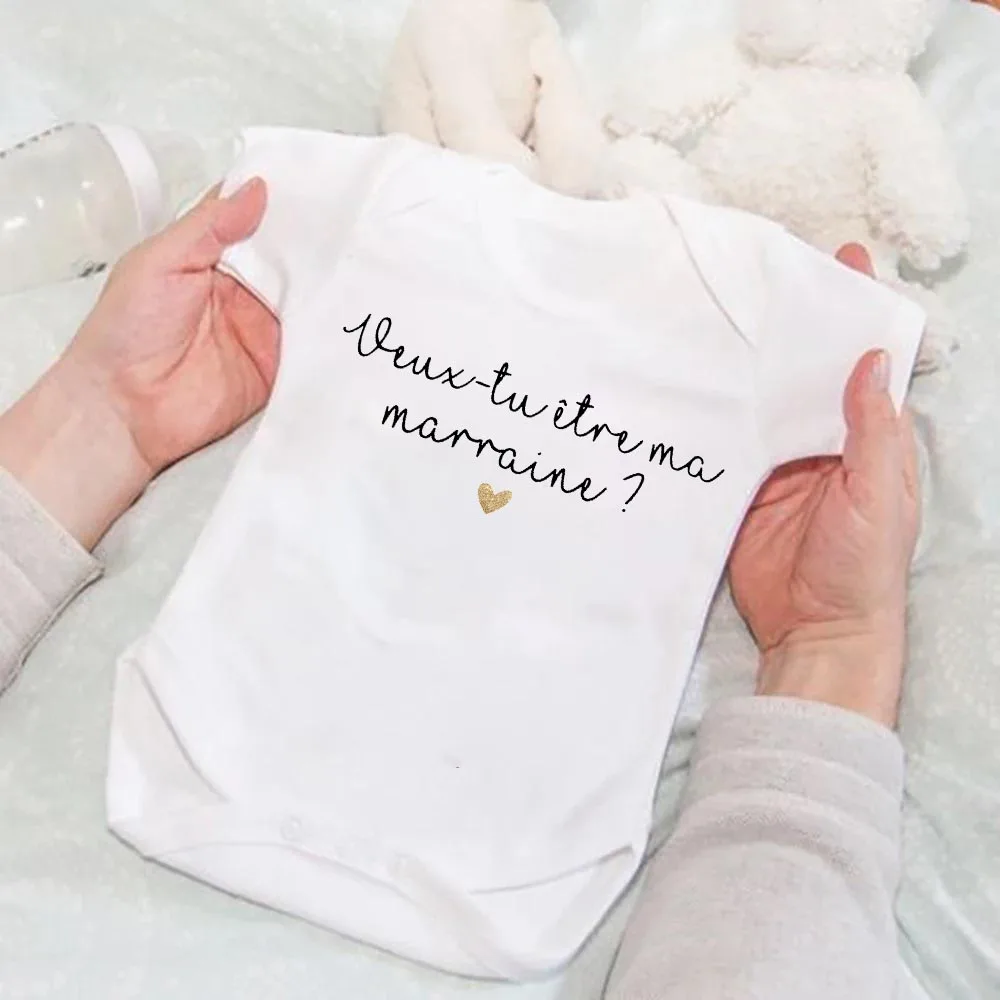 Will You Be My Godmother Print Baby Romper Infant Request Godmother Outfit Newborn Short Sleeve Jumpsuit Baby Shower Gifts