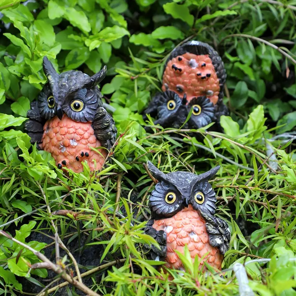 

3pcs Funny Mini Cute Owls Figurines DIY Resin Crafts Owls Statue Waterproof Lifelike Animal Figurines Micro Landscape Ornaments