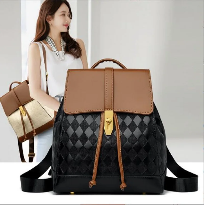 

Women New Fashion Luxury Large Capacity Soft Leather Backpacks Casual Diamond Lattice Shoulder Bags School Bag Travel Bagpack