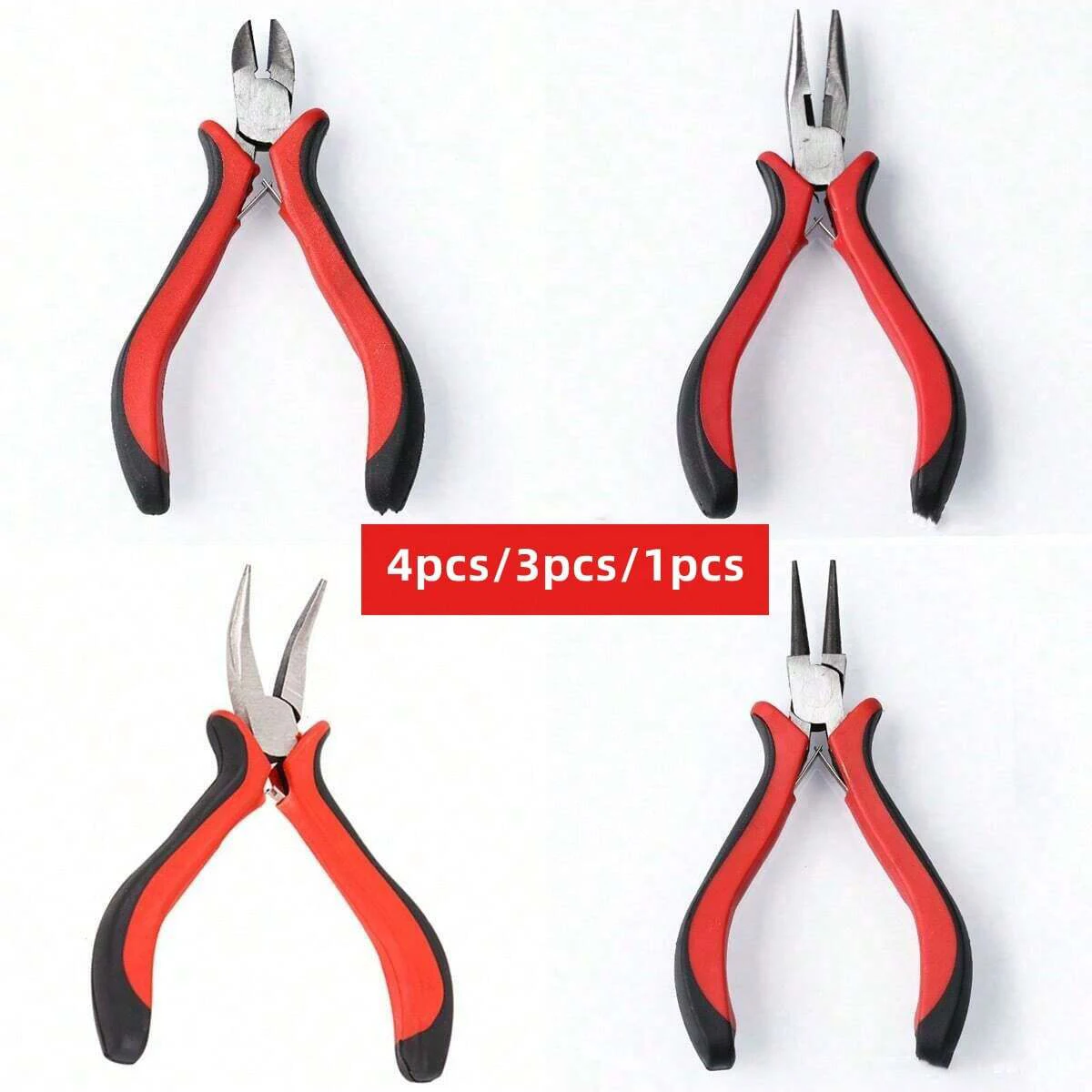 4pcs/3pcs/1pcs Red Jewelry Pliers Tool Kit Includes Needle Round Wire Cutter And Curved Nose Pliers For Jewelry Beading Repair
