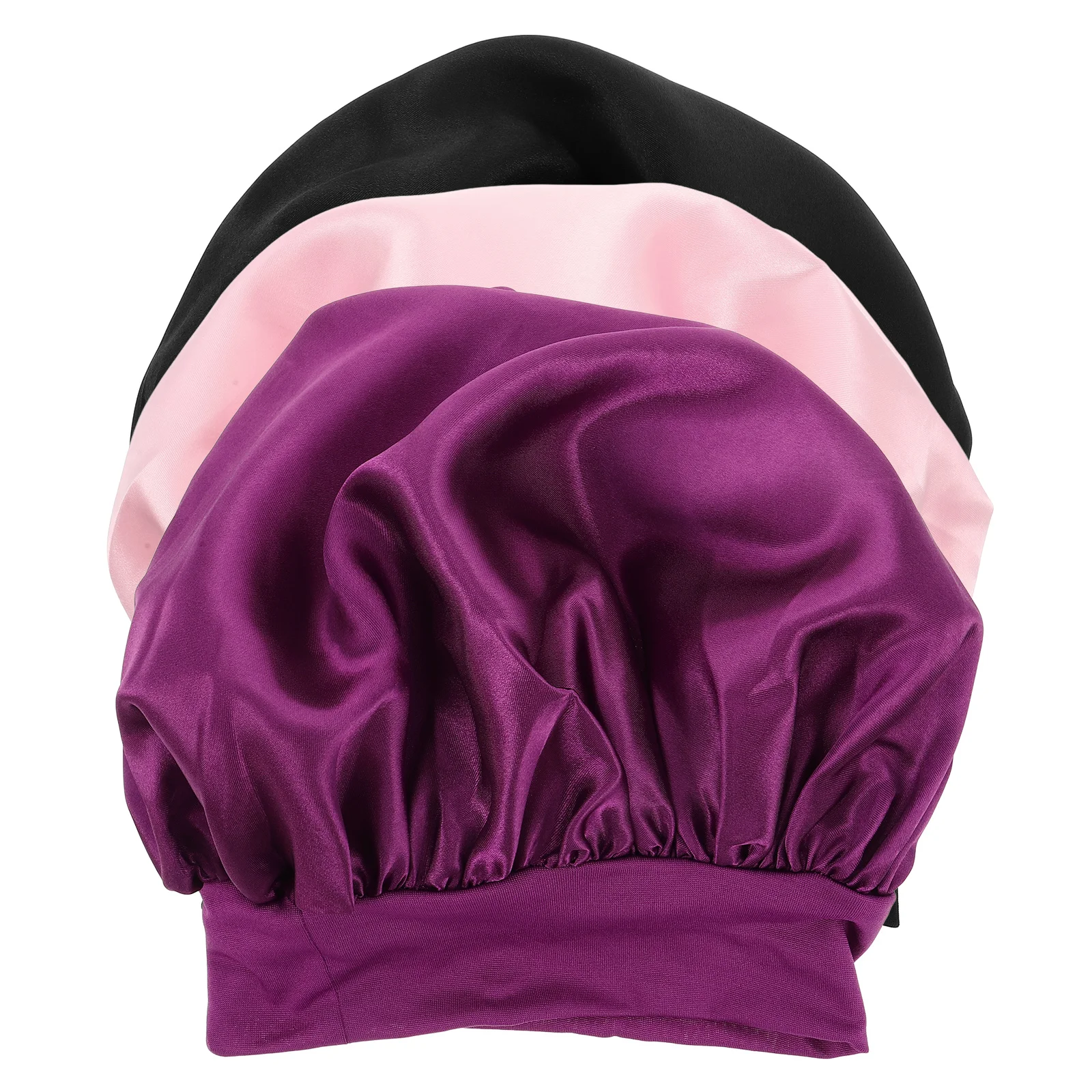 

3pc Hair Cap Satin Durable Kids Sleeping Hat Bonnets Night Cover Girls Toddler No Knotting Wide Oil