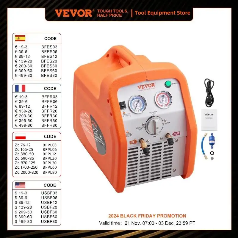 VEVOR Portable 1HP Refrigerant Recovery Machine - AC Recovery Machine120V Recovery Machine HVAC for Liquid Refrigerant