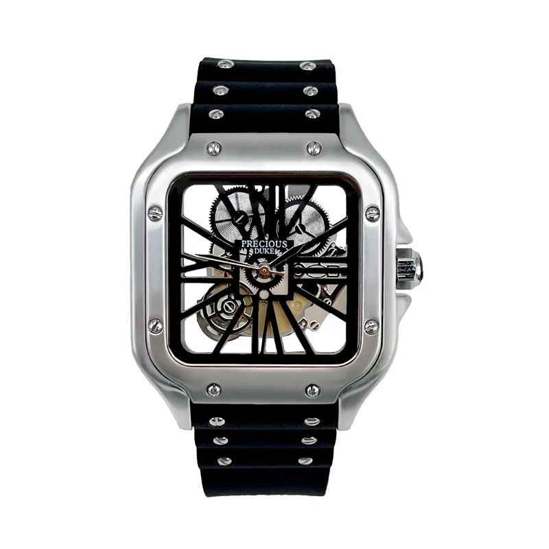 Quartz Watch for Man Hollow Sandus Series with Miyota Movement 37.5mm Width 10mm Thickness PU Strap Waterproof 30 Meters