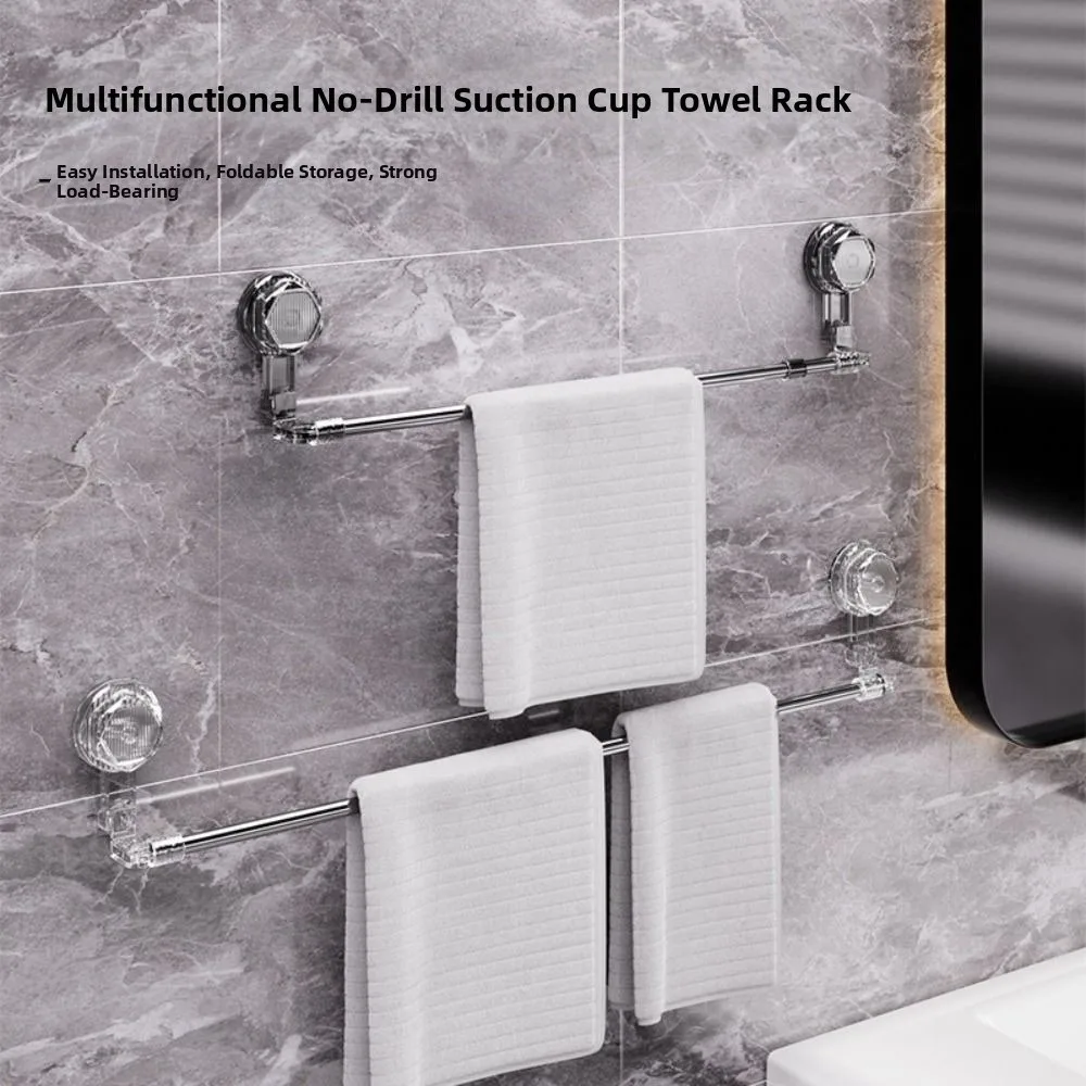 

Wall Mounted Bathroom Towel Rack Detachable Adjustable Towel Hanger Strong Adhesion Folding Storage Telescopic Towel Bar Hook