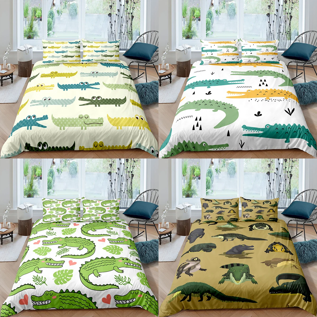 Home Textiles Luxury 3D Crocodile Duvet Cover Set Pillowcase Kids Cartoon Bedding Set AU/EU/UK/US Queen and King Size Bedding