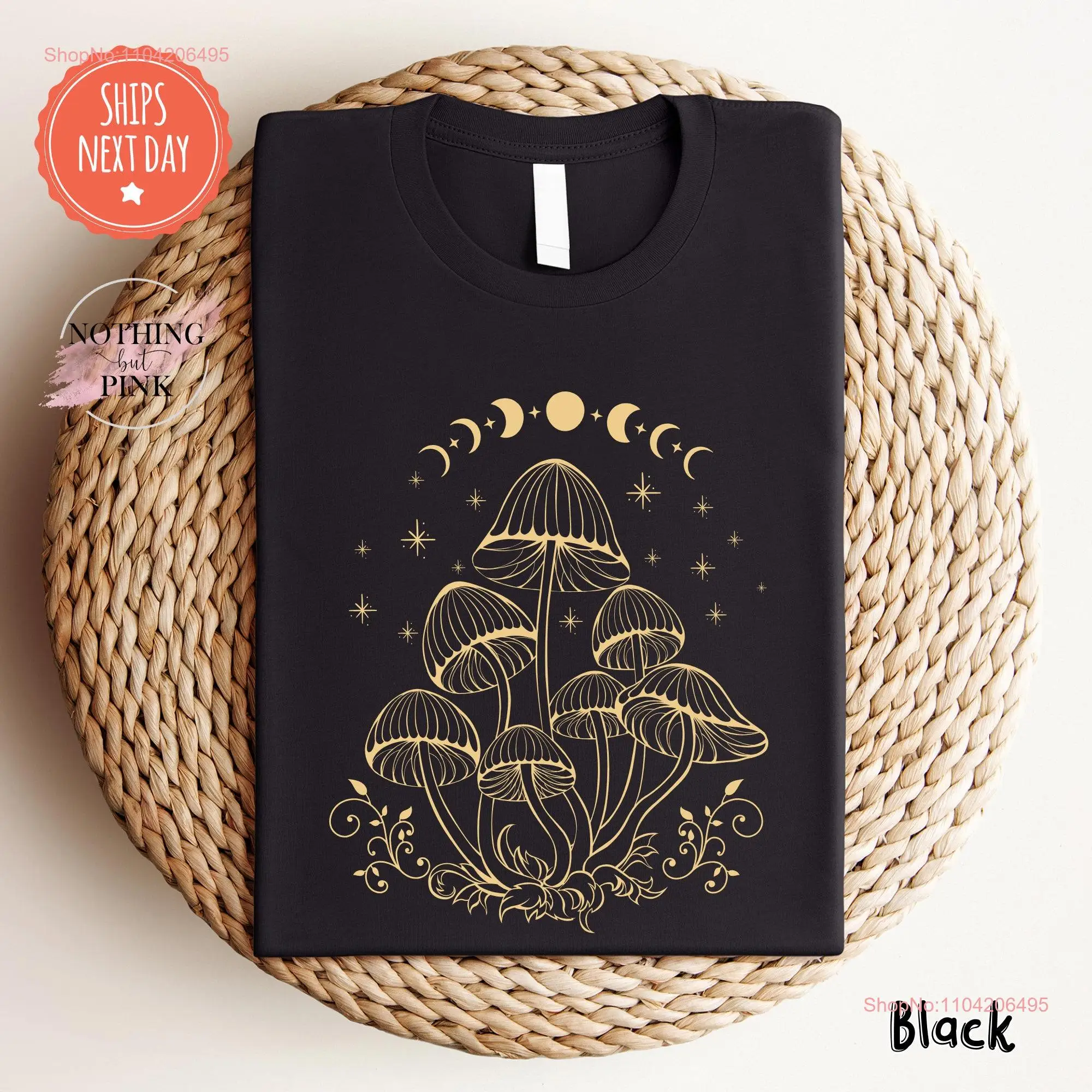 Mushroom T Shirt Moon Phase Aesthetic Cottagecore Dark Academia Fungus long or short sleeves