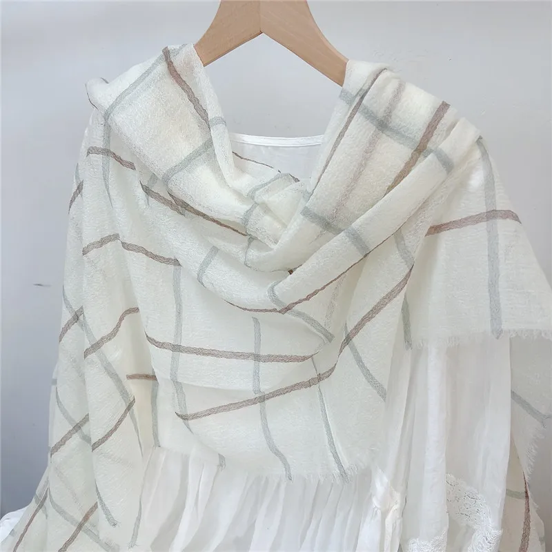 

Checked Plaid Wool Scarves Light Weight Shawl Wraps Spring