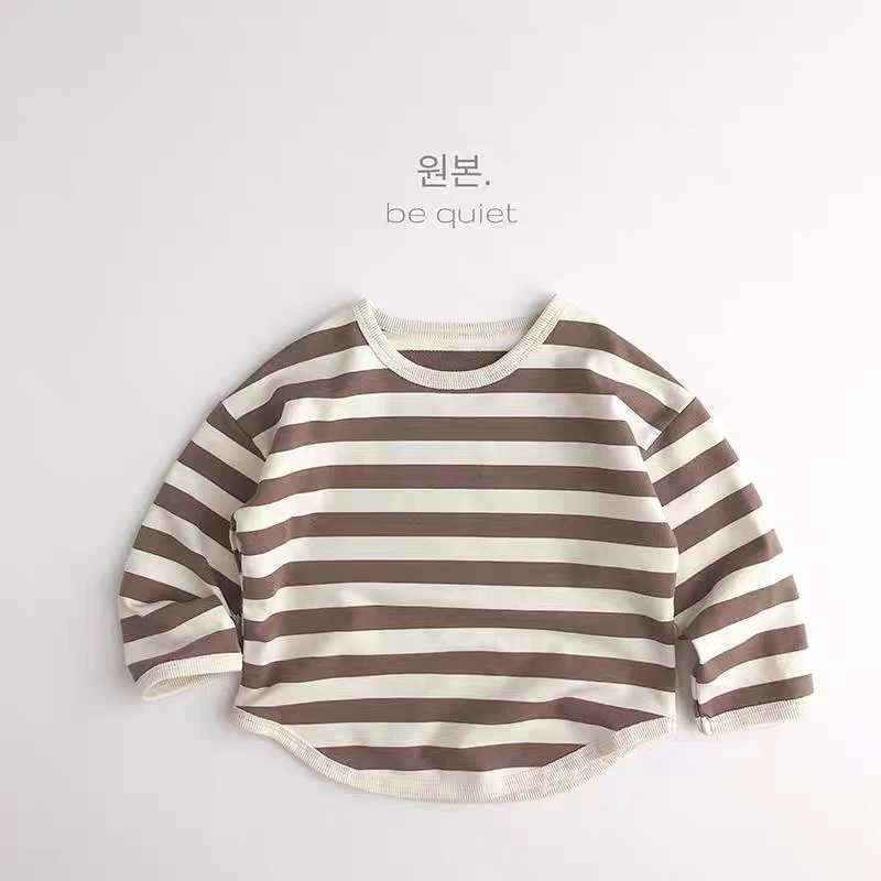 Fashion Striped Children Long Sleeve T-shirt Tops Loose Kids Autumn Clothing Base Shirt Crewneck Pullover Girl Blouse Sweatshirt