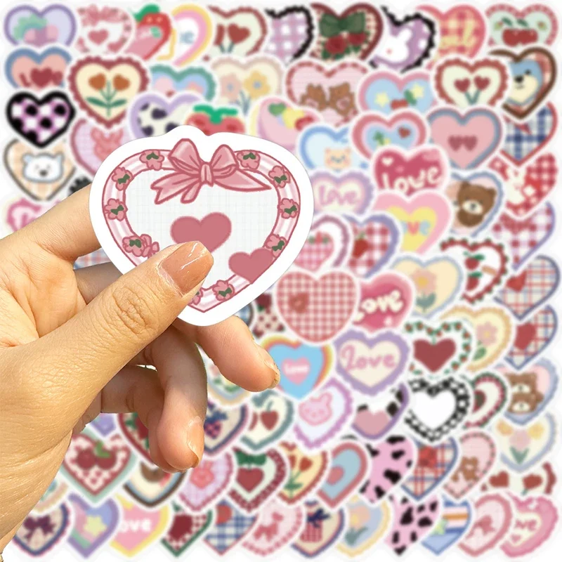 10/30/100PCS Grid Heart PVC Sticker Aesthetic Children\'s Korean Decoration Scrapbooking Stationery School Supplies for Kids