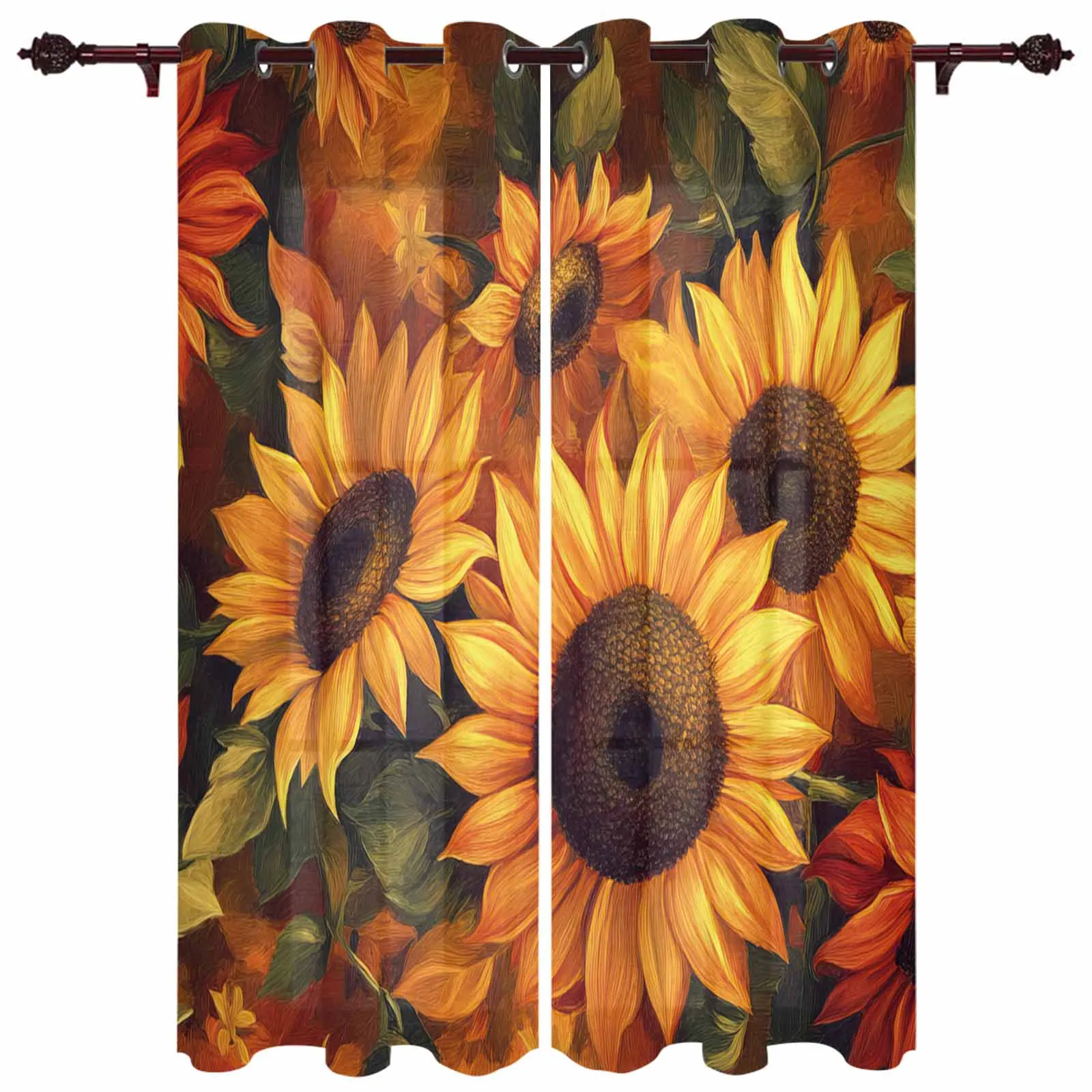 

Sunflowers Leaves Window Window Curtains Living Room Bathroom Bedroom Decor Kids Window Treatment