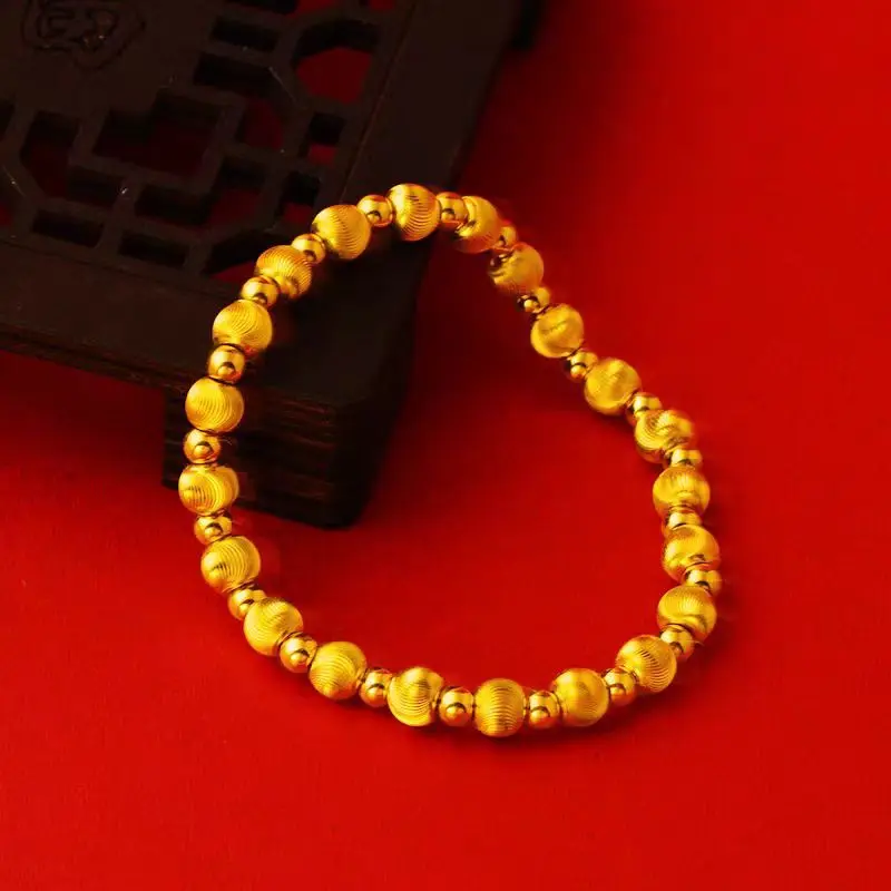 24K Gold 6mm Cat's Eye Bead Bracelet Women AU999 - Forged 24K beads, even shape, seamless chain connection