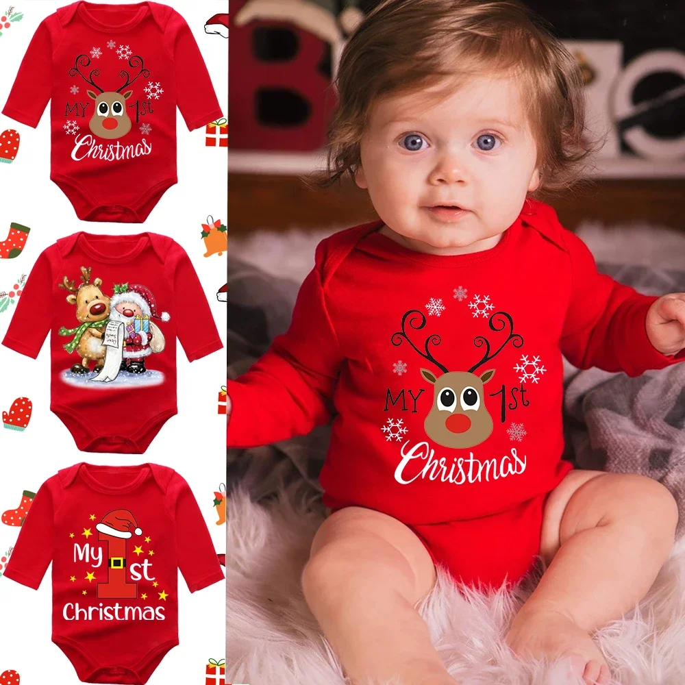 Infant Newborn My First Christmas Rompers Baby Boys Girls Bodysuit Born Crawling Long Sleeve Jumpsuits Festival Party Gifts