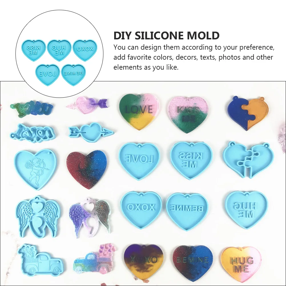 

5pcs Valentine'S Day Keychain Resin Molds Diy Silicone Crafts Making Kits Durable Pendant Molds For Bag Key Decoration Gift