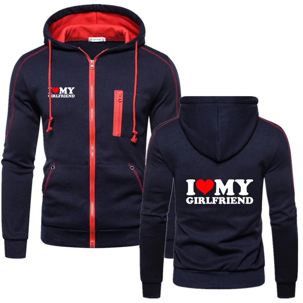 

2025 Spring Autumn Men I Love My Girlfriend Boyfriend Logo Print Personality High Quality Zipper Jacket Comfortable Hoodies Coat