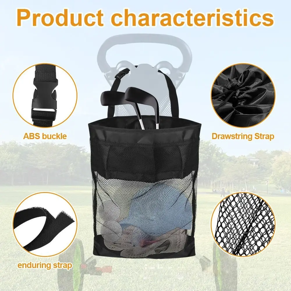 Mesh Bag Golf Cart Storage Bag Large Capacity Cute Practical Golf Ball Drawstring Pouch Nylon Black Golf Ball Container