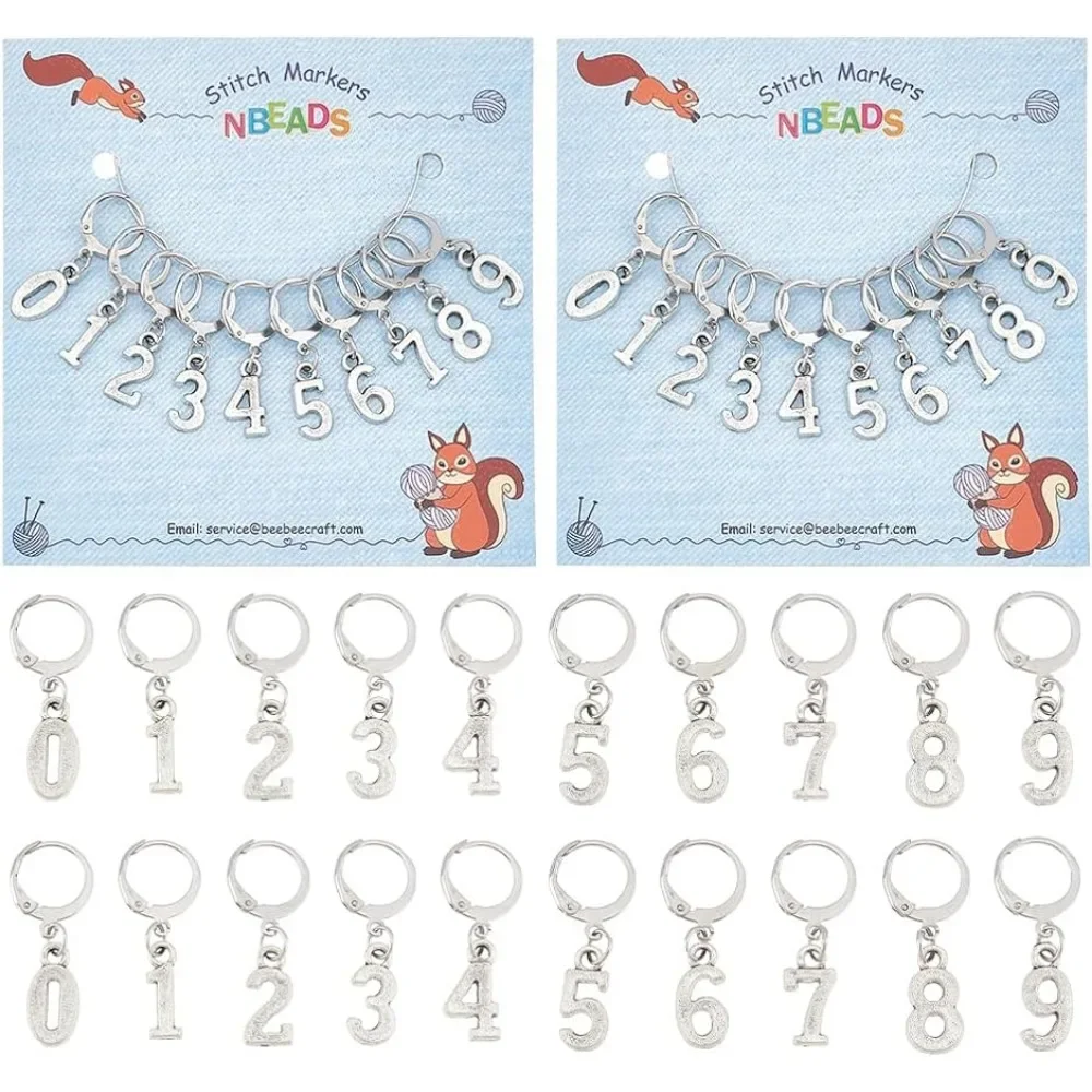 

20Pcs 0~9 Number Stitch Markers Alloy Crochet Stitch Marker Charms 304 Stainless Steel Clasp Locking Stitch Marker