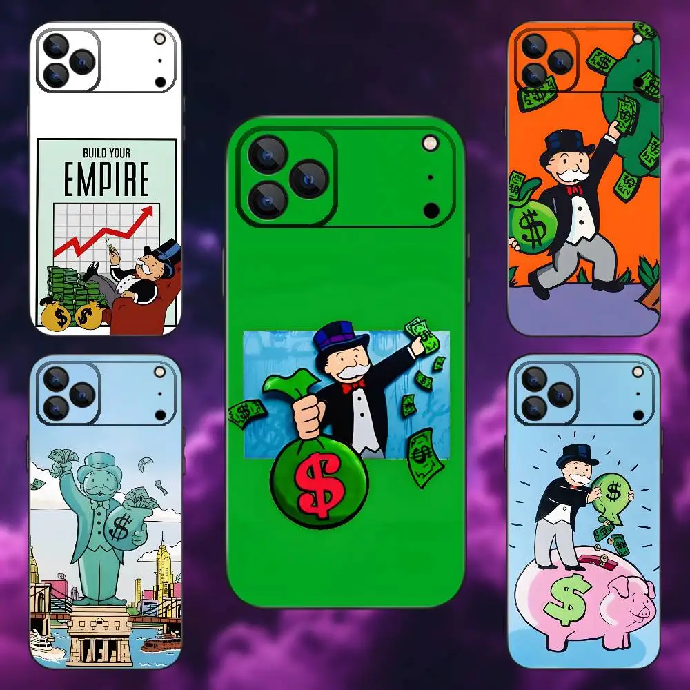 Funda de teléfono Dollar Alec M-Monopoly Man para iPhone 17,16,15,14,13,12,Pro,Max,Plus,E,SE4,Air,Mini caja suave negra