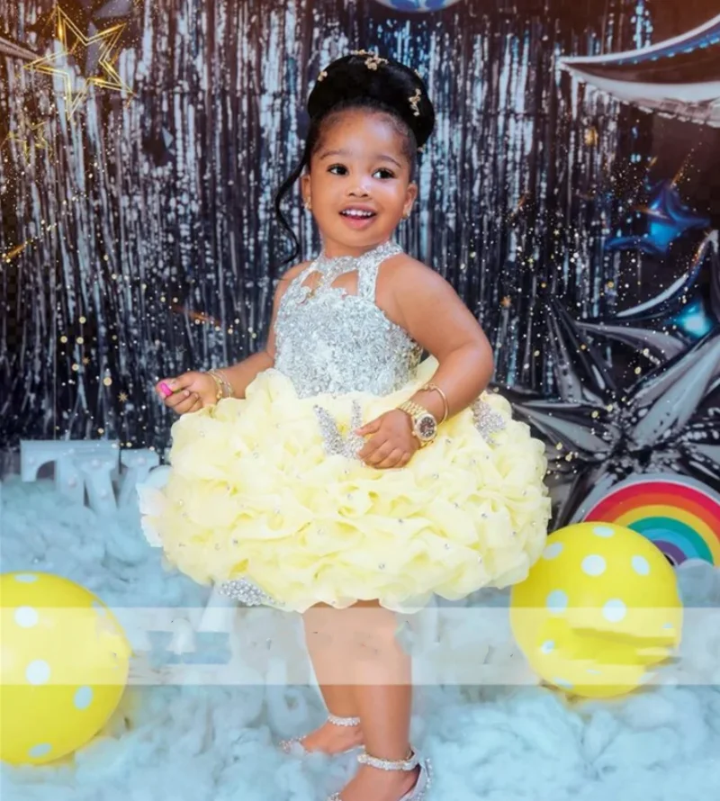 Luxus funkelnden Baby Kleid für Geburtstags feier Kristalle Strass Perlen Puffy Kleid Erstkommunion Kleid Kleinkind Kleider