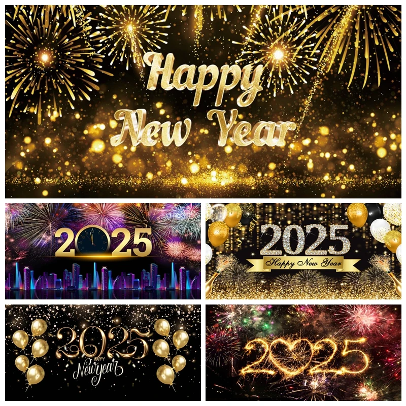 

Happy New Year 2025 Party Backdrop Shiny Firework Champagne Baby Family Photo Photographic Photography Background Photo Studio